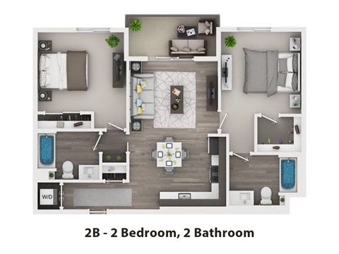 Floor plan for 2 beds, 2 baths, 944 sqft
